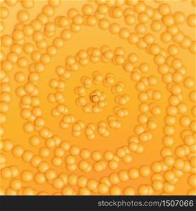 Chain of orange spheres with soft shadows in form of helix on the orange background. Abstract geometric background.