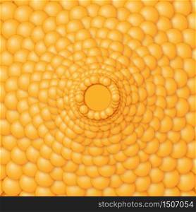 Chain of orange spheres with soft shadows on the orange background. Abstract geometric background.