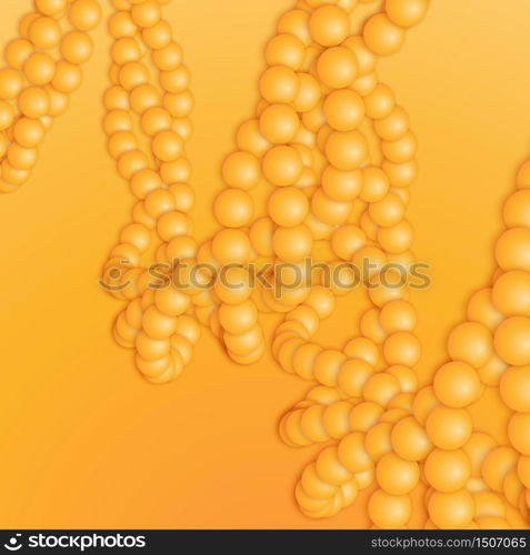 Chain of orange spheres with soft shadows on the orange background. Abstract geometric background.