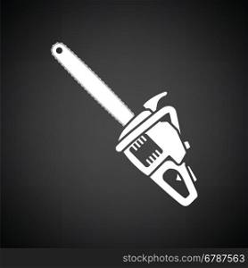 Chain saw icon. Black background with white. Vector illustration.