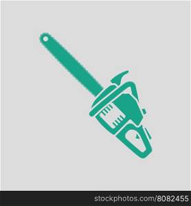 Chain saw icon. Gray background with green. Vector illustration.