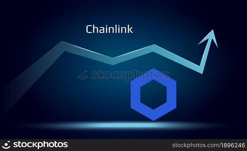 Chainlink LINK in uptrend and price is rising. Crypto coin symbol and up arrow. Uniswap flies to the moon. Vector illustration.