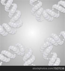 Chains of white spheres with soft shadows in form of helix on the light background. Abstract geometric background. Protein chain or DNA helix.