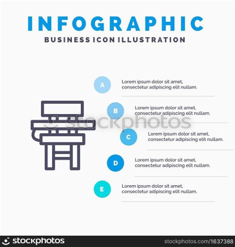 Chair, Class, Desk, Education, Furniture Line icon with 5 steps presentation infographics Background