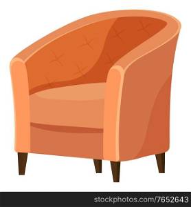 Chair coffeehouse furniture isolated on white. Contemporary soft seat in brown color for restaurant. Comfortable indoor sitting symbol. Creative idea exterior or interior with nobody stool vector. Contemporary Soft Seat for Coffeehouse Vector