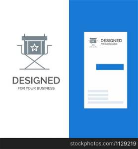 Chair, Director, Movies, Star, Television Grey Logo Design and Business Card Template