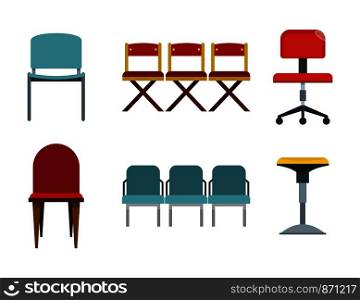 Chair icon set. Flat set of chair vector icons for web design isolated on white background. Chair icon set, flat style