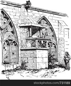 Chair of the cloister of the Cathedral of Saint-Die, engraving from the architectural dictionary Viollet-le-Duc, vintage engraved illustration. Industrial encyclopedia E.-O. Lami - 1875.