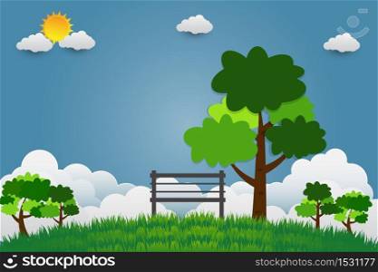 Chair with tree at public park on a bright sky,Vector illustration