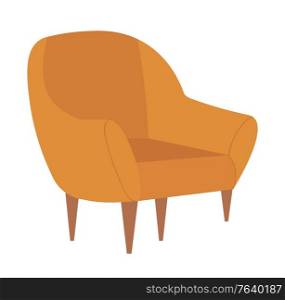Chair with wooden legs vector, isolated armchair in vintage style, comfort in house, home interior armchair with soft texture, comfortable furniture. Armchair Comfortable Furniture for Home Interior