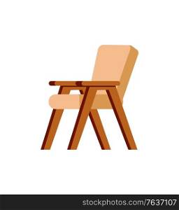 Chair wooden piece of furniture with backing, brown colored seat vector. Comfortable armchair for home office or restaurant design, decoration interior. Chair Wooden Furniture Brown Piece of Interior