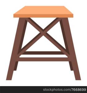 Chair wooden symbol for kitchen or cafe isolated on white. Interior element modern stool sitting object in flat design style. Single armchair equipment in brown color. Simple relaxing place vector. Stool Wooden Place of Interior for Sitting Vector