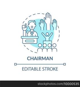 Chairman concept icon. Top management positions. Ensure that meetings run properly. Company owner idea thin line illustration. Vector isolated outline RGB color drawing. Editable stroke. Chairman concept icon