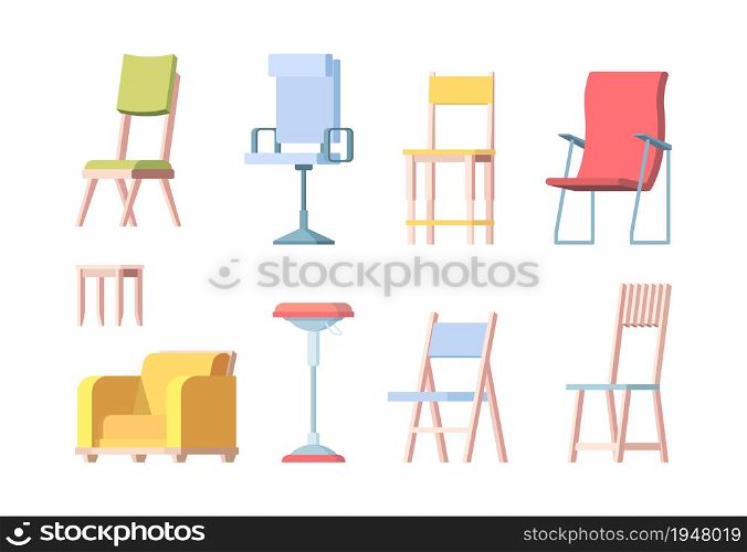 Chairs flat. Modern furniture elegant chairs vector collection. Furniture collection illustration, decoration home interior modern. Chairs flat. Modern furniture elegant chairs vector collection