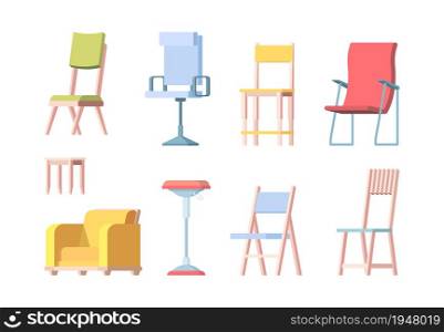 Chairs flat. Modern furniture elegant chairs vector collection. Furniture collection illustration, decoration home interior modern. Chairs flat. Modern furniture elegant chairs vector collection