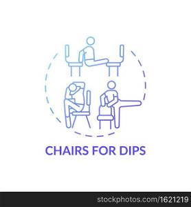 Chairs for dips concept icon. Gym exercise alternative idea thin line illustration. Working triceps on upper arms back. Getting strong chest, shoulders. Vector isolated outline RGB color drawing. Chairs for dips concept icon
