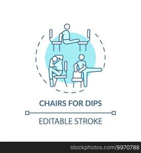 Chairs for dips concept icon. Gym exercise alternative idea thin line illustration. Bone density improvement. Chest-strengthening exercises. Vector isolated outline RGB color drawing. Editable stroke. Chairs for dips concept icon