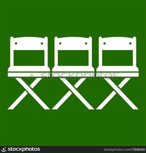 Chairs icon white isolated on green background. Vector illustration. Chairs icon green
