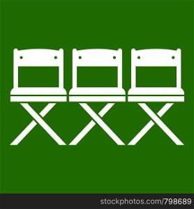 Chairs icon white isolated on green background. Vector illustration. Chairs icon green