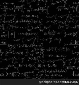 Chalk board mathematics background with equation and formula. Seamless pattern design
