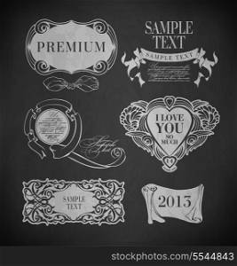 Chalk label, typography, calligraphic design elements, page decoration and labels of drawing with chalk on blackboard