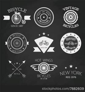 Chalk vector set of old bikes shop logo set background