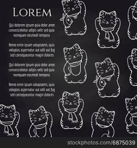 Chalkboard background with cute happy cats. Chalkboard background with cute happy cats, vector illustration