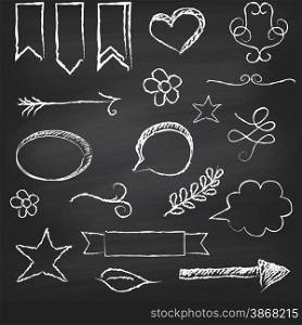 Chalkboard background with several elements. Vector illustration