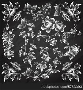 Chalkboard black and white floral ornate elements template vector illustration. Black and white floral ornate elements template
