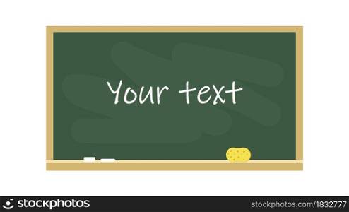Chalkboard in a wooden frame with place for text. School board isolated on white background. Vector illustration. Chalkboard in a wooden frame with place for text. School board with chalk and sponge isolated on white background. Vector illustration