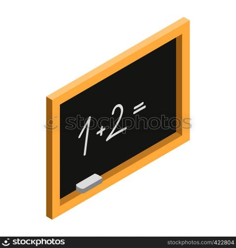 Chalkboard isometric 3d icon. Black chalkboard with wooden frame on a white background. Chalkboard isometric 3d icon