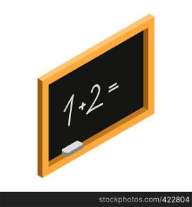 Chalkboard isometric 3d icon. Black chalkboard with wooden frame on a white background. Chalkboard isometric 3d icon