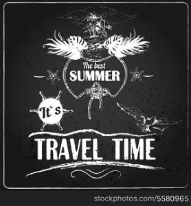 Chalkboard seaside retro summer vacation tropical island journey poster vector illustration