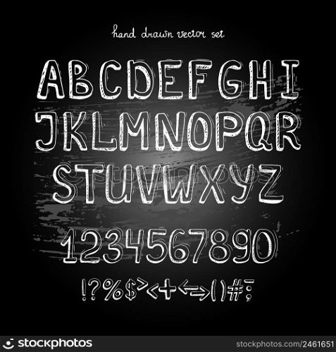chalkboard vector hand drawing alphabet, white letters on blackboard