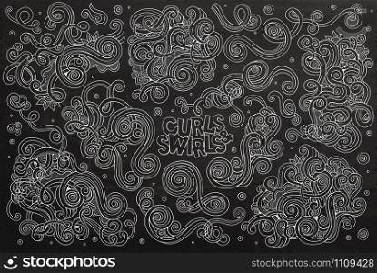 Chalkboard vector hand drawn Doodle cartoon set of curls and swirls decorative elements. Chalkboard Vector hand drawn Doodle cartoon set of curls and swirls