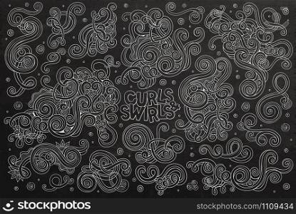 Chalkboard vector hand drawn Doodle cartoon set of curls and swirls decorative elements. Chalkboard Vector hand drawn Doodle cartoon set of curls and swirls