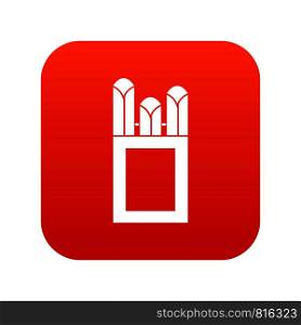Chalks in carton box icon digital red for any design isolated on white vector illustration. Chalks in carton box icon digital red