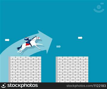 Challenge. Businessman ride a horse and jump a cross wall. Concept business vector illustration.