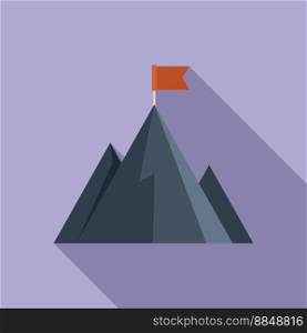 Challenge flag on mountain icon flat vector. Top career. Climb target. Challenge flag on mountain icon flat vector. Top career