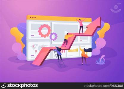 Challenge move for success, confidence winning competition, motivation goals achievement concept. Vector isolated concept illustration with tiny people and floral elements. Hero image for website.. Motivation concept vector illustration.