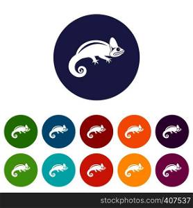 Chameleon set icons in different colors isolated on white background. Chameleon set icons