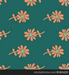 Chamomile flower seamless pattern in naive art style. Cute little daisy floral ornament wallpaper. Simple design for fabric, textile print, wrapping, cover. Vector illustration. Chamomile flower seamless pattern in naive art style. Cute little daisy floral ornament wallpaper.