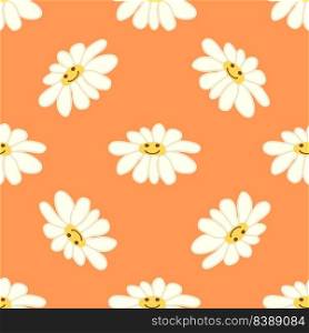 Chamomile smile 1970 pattern. Groovy daisy retro seamless pattern. Positive colorful iilustration. 70s vibe hippie ornament. Floral wallpaper. Groovy daisy retro seamless pattern. Positive colorful iilustration. 70s vibe hippie ornament.