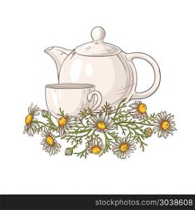 chamomile tea illustration. chamomile tea in teapot illustration on white background