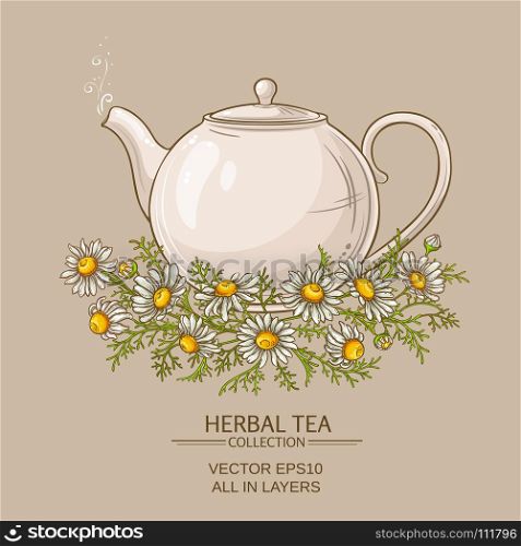 chamomile tea illustration. chamomile tea in teapot on color background