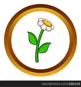 Chamomile vector icon in golden circle, cartoon style isolated on white background. Chamomile vector icon