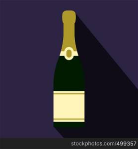 Champagne bottle icon in flat style on a violet background. Champagne bottle icon, flat style