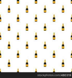 Champagne bottle pattern seamless repeat in cartoon style vector illustration. Champagne bottle pattern