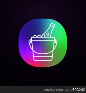 Champagne bucket app icon. Alcoholic beverage. Wine bottle in bucket with ice. UI/UX user interface. Web or mobile application. Vector isolated illustration. Champagne bucket app icon