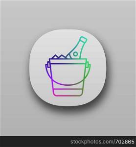 Champagne bucket app icon. UI/UX user interface. Alcoholic beverage. Wine bottle in bucket with ice. Web or mobile application. Vector isolated illustration. Champagne bucket app icon
